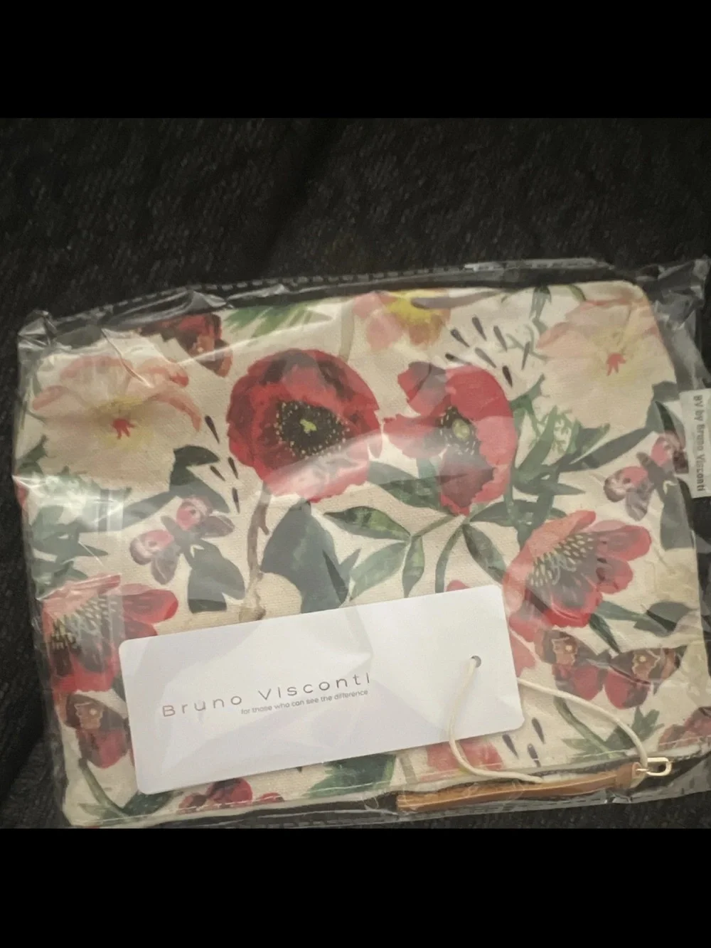 Bruno Visconti Floral Cosmetic Bag - Cream with Red & Green Print